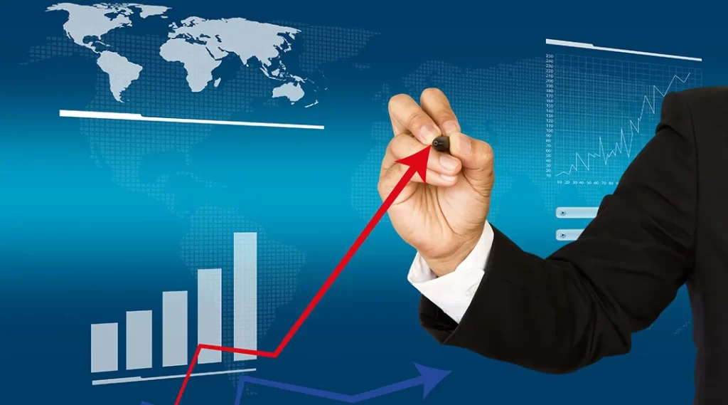 businessman drawing red line increasing conversion imag