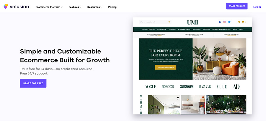 volusion website and ecommerce builder