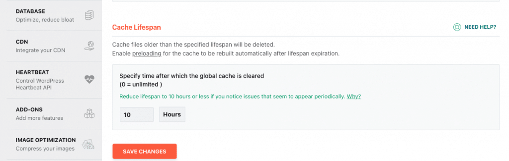 where is cache lifespan in wp rocket?
