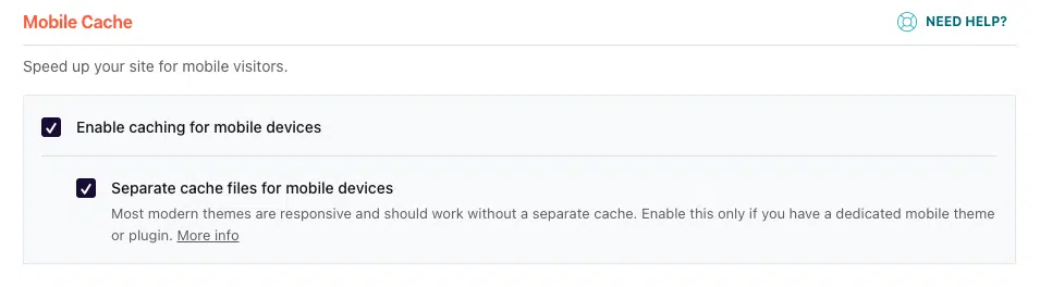 wp rocket separate cache files for mobile