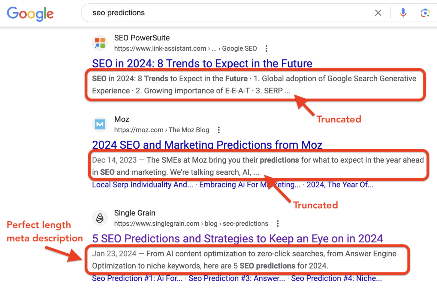 Example of meta descriptions in search results highlighting local businesses Example of meta descriptions in search results highlighting local businesses