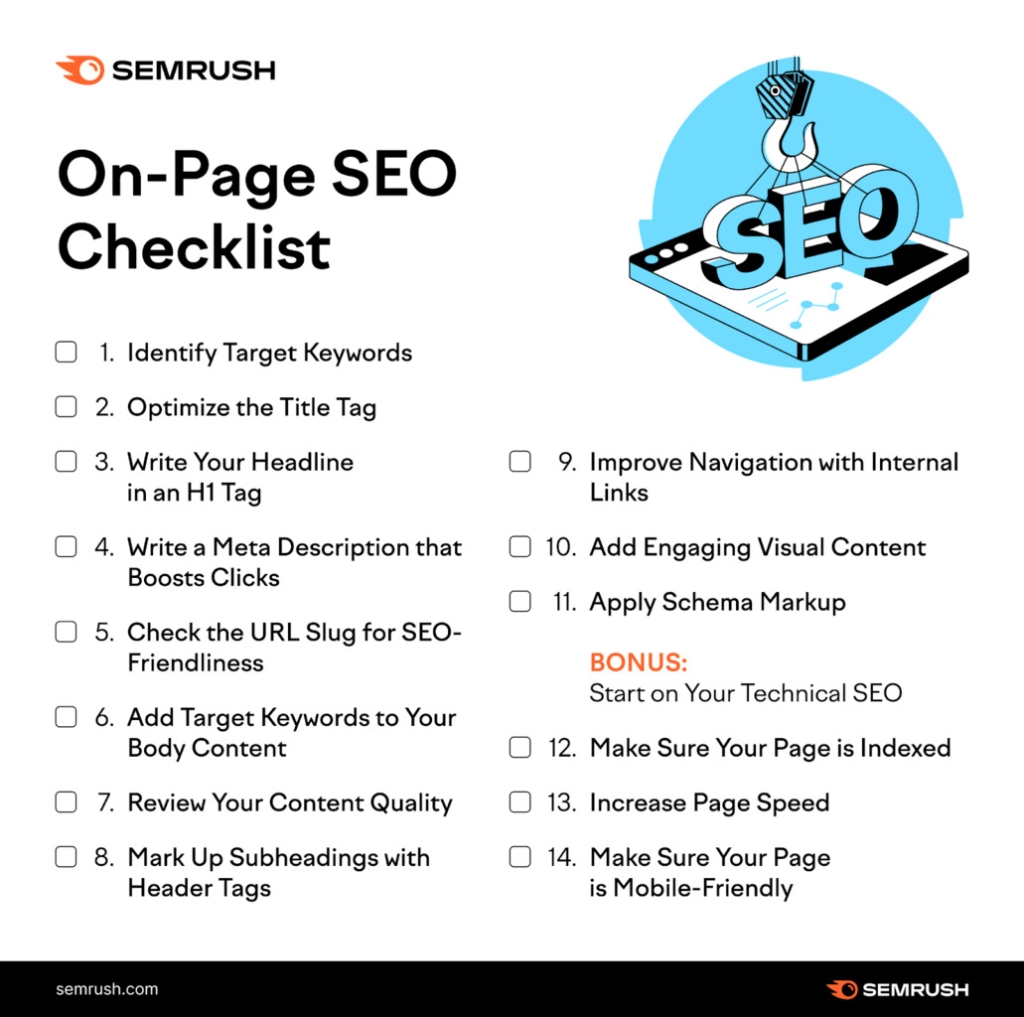 Person checking items off an on-page SEO checklist at a computer Person checking items off an on-page SEO checklist at a computer