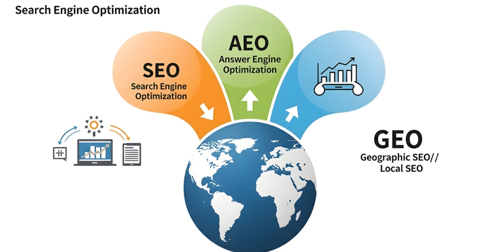 GEO vs AEO and  SEO, The Triad of Search Engine Optimization Strategies for Global Digital Marketing Success