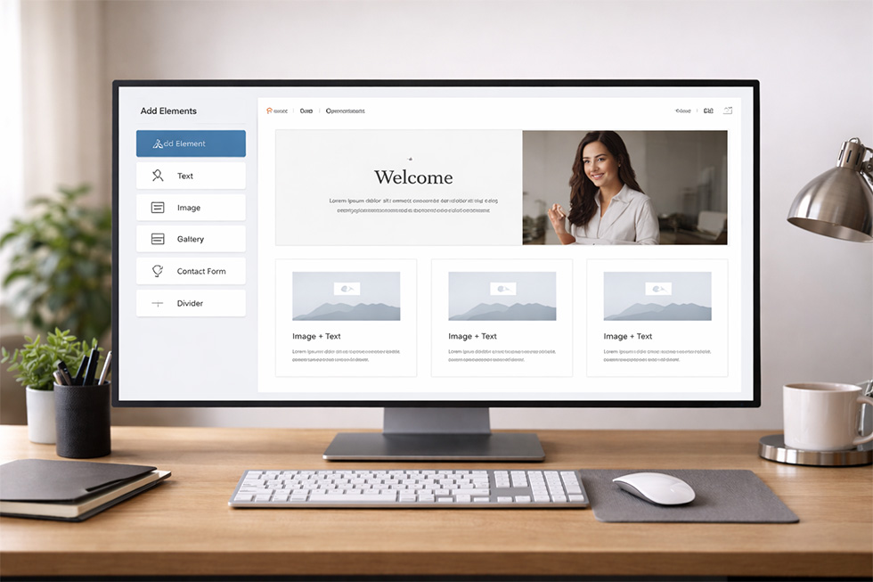 Basic website builder interface showing limited layout flexibility