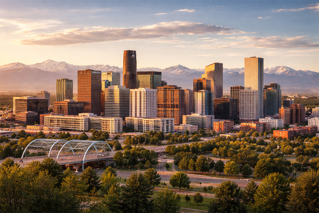 How Much Does WordPress Maintenance Cost in 2026? Denver skyline with Rocky Mountains representing local business competition
