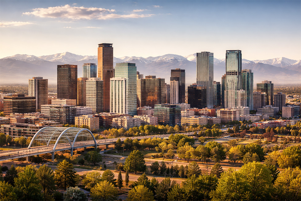 Denver Colorado skyline representing local business competition and growth