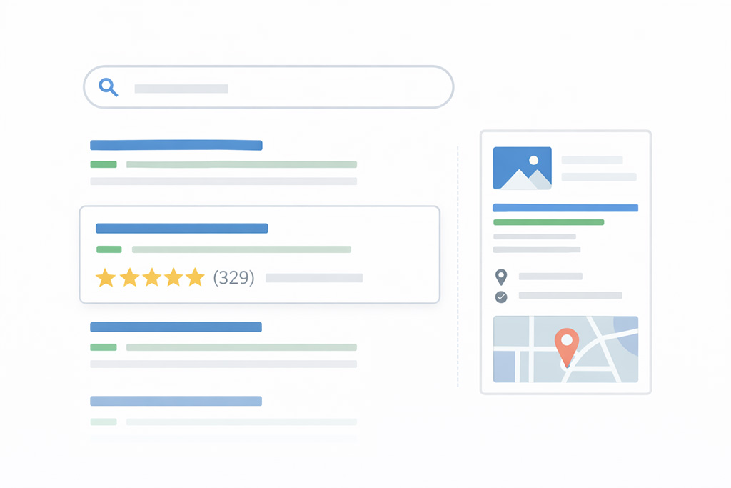 Google search result showing LocalBusiness schema with star ratings and knowledge panel