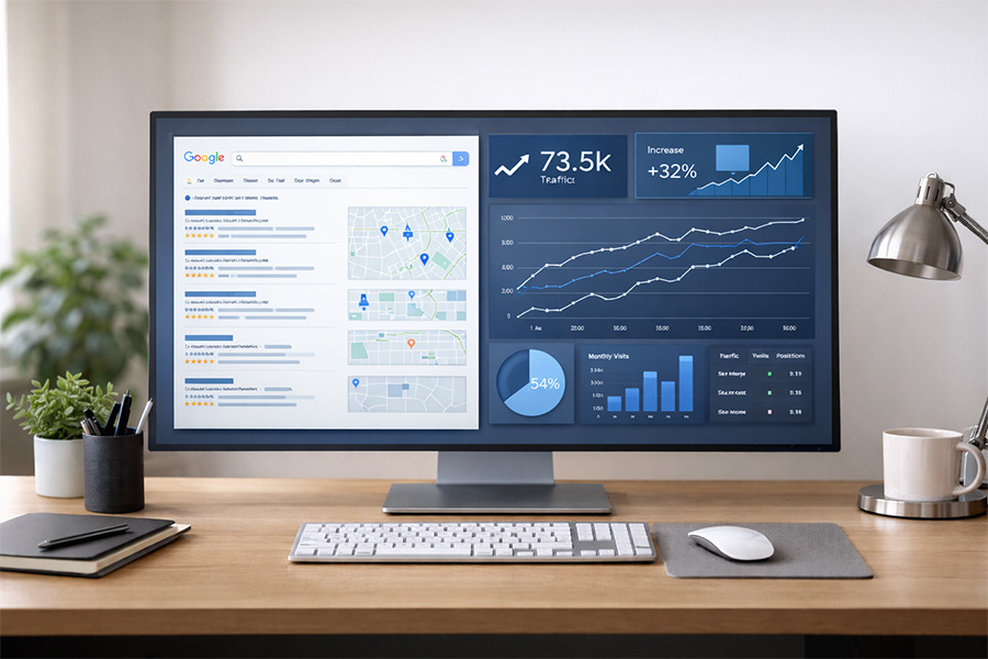 Illustration of website rankings and SEO performance in search results