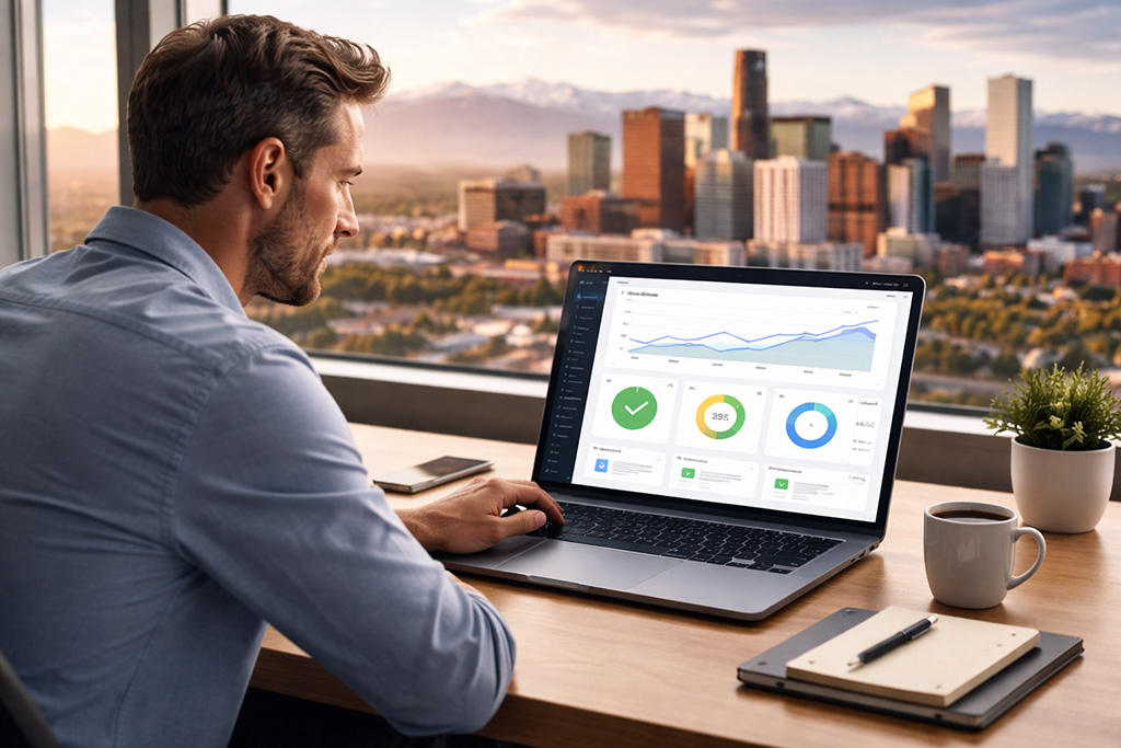 Denver business owner reviewing local SEO performance on WordPress website seeing why WordPress is best for local SEO