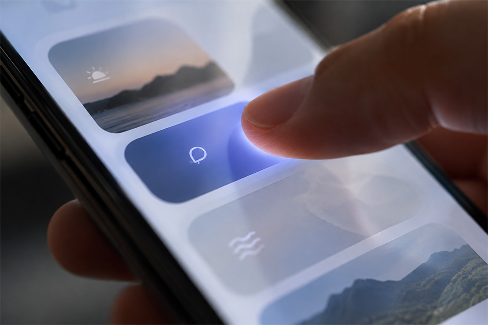 Web Design Trends for 2027: What Every Business Owner Should Know smartphone screen showing a subtle button hover or tap animation state, finger mid-tap, soft glow highlighting the interactive element